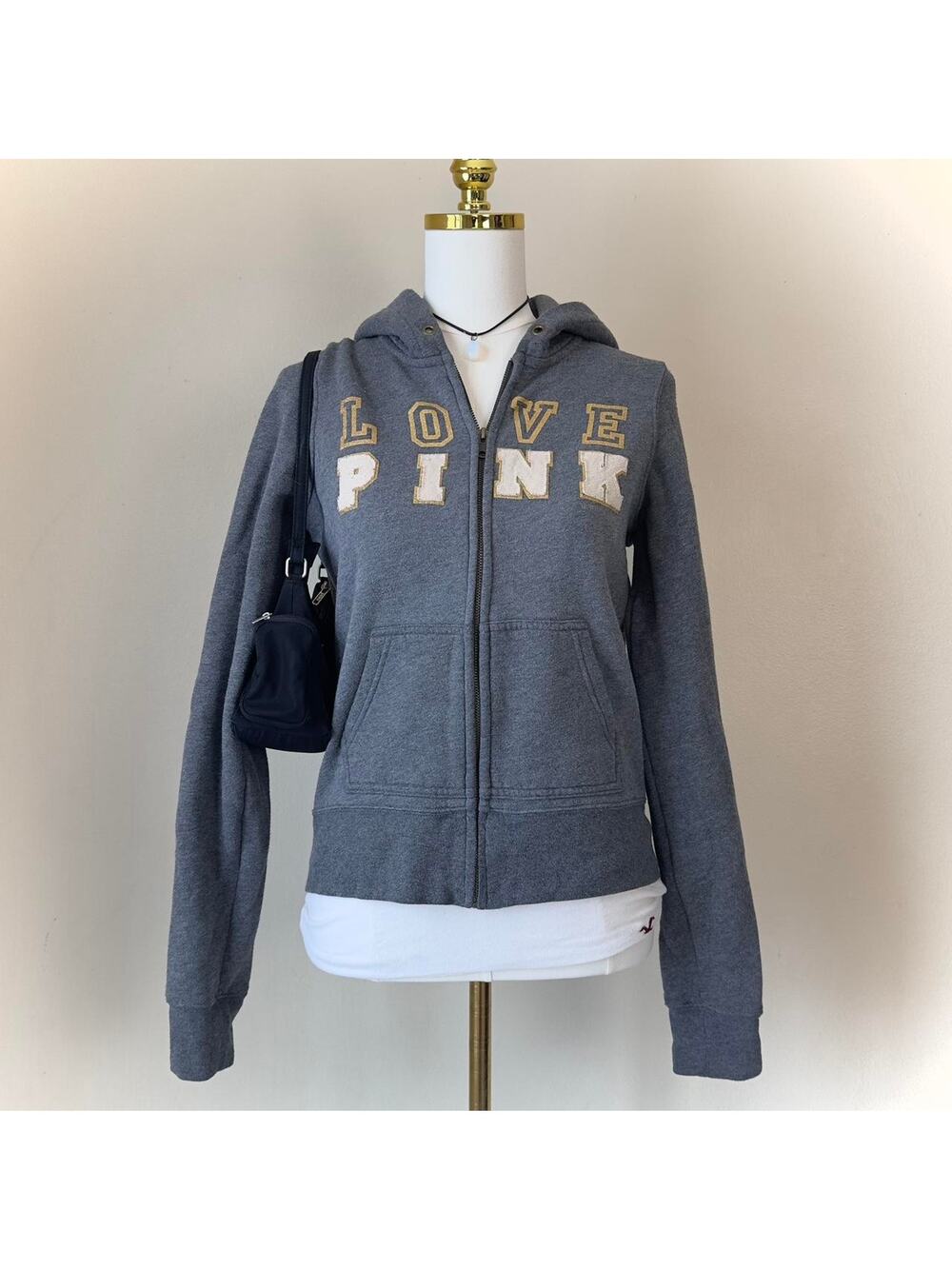 Y2K Victoria’s Secret PINK Late 2000s Preppy Spellout Zip Up Hoodie - Medium